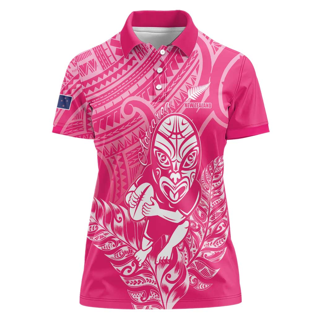 New Zealand Silver Fern Rugby Custom Women Polo Shirt Maori Tiki Pink Version
