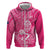 New Zealand Silver Fern Rugby Custom Zip Hoodie Maori Tiki Pink Version