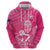 New Zealand Silver Fern Rugby Custom Zip Hoodie Maori Tiki Pink Version