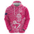 New Zealand Silver Fern Rugby Custom Zip Hoodie Maori Tiki Pink Version