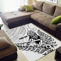 New Zealand Silver Fern Rugby Custom Area Rug Maori Tiki White Version