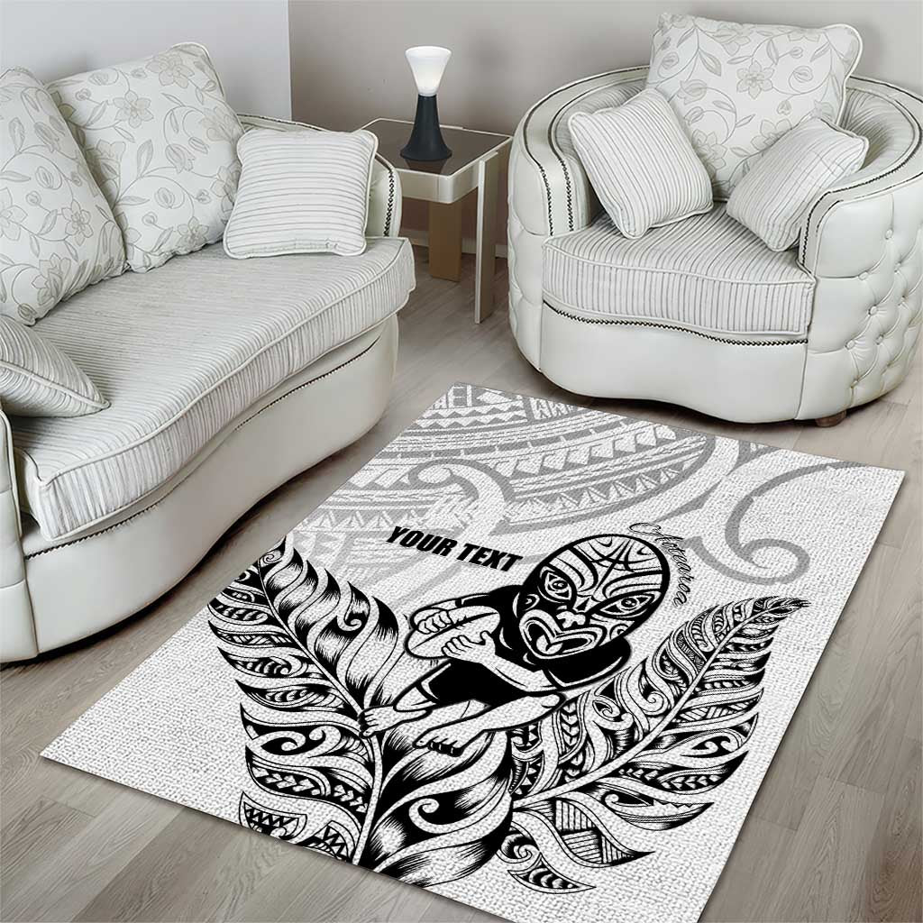 New Zealand Silver Fern Rugby Custom Area Rug Maori Tiki White Version