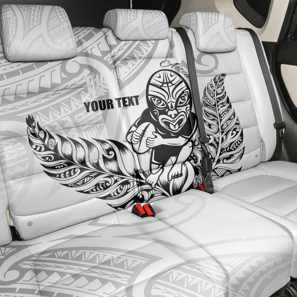 New Zealand Silver Fern Rugby Custom Back Car Seat Cover Maori Tiki White Version