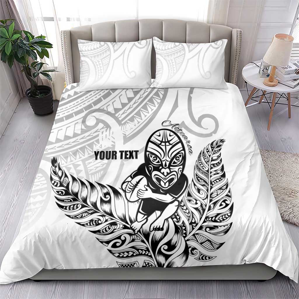 New Zealand Silver Fern Rugby Custom Bedding Set Maori Tiki White Version