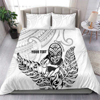 New Zealand Silver Fern Rugby Custom Bedding Set Maori Tiki White Version
