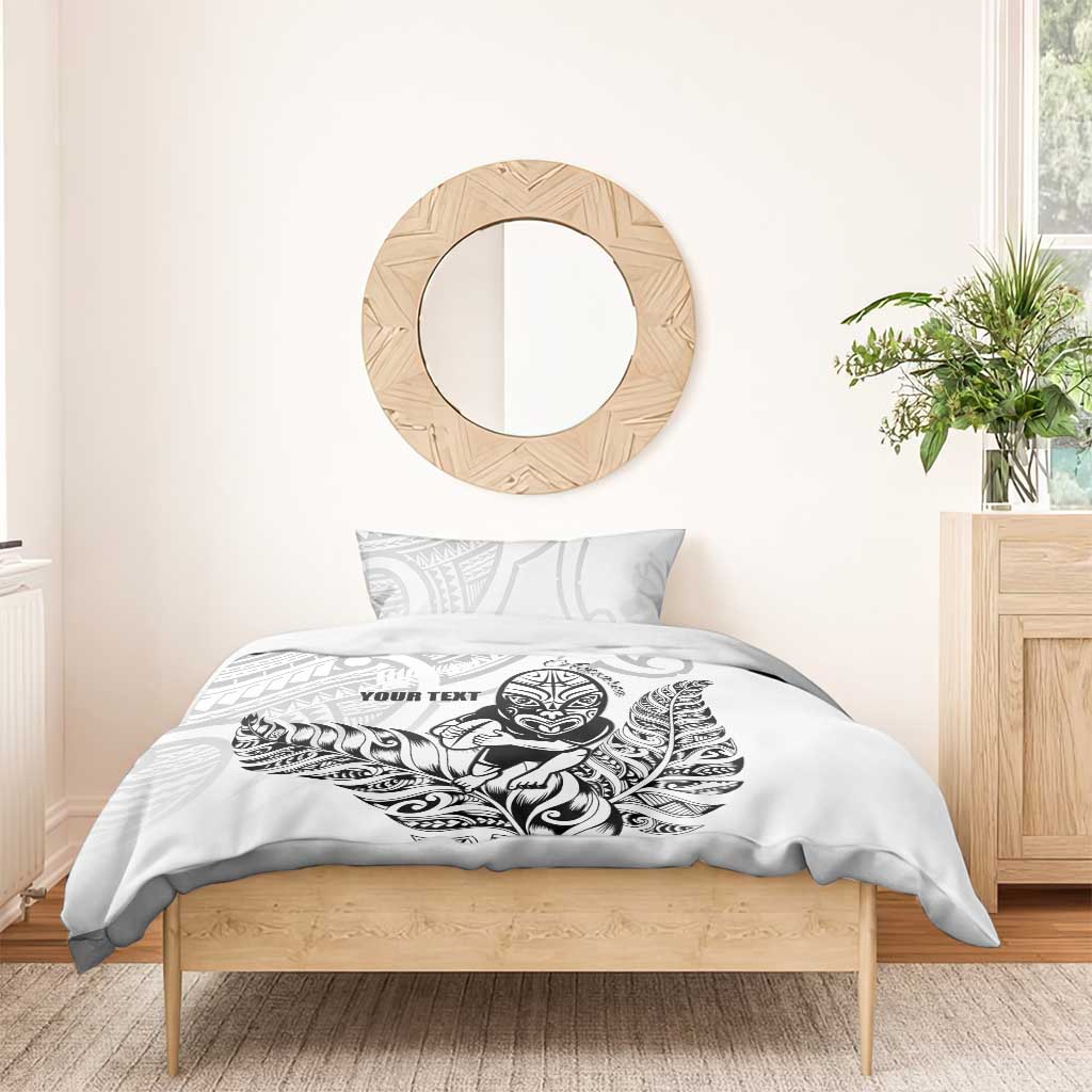 New Zealand Silver Fern Rugby Custom Bedding Set Maori Tiki White Version