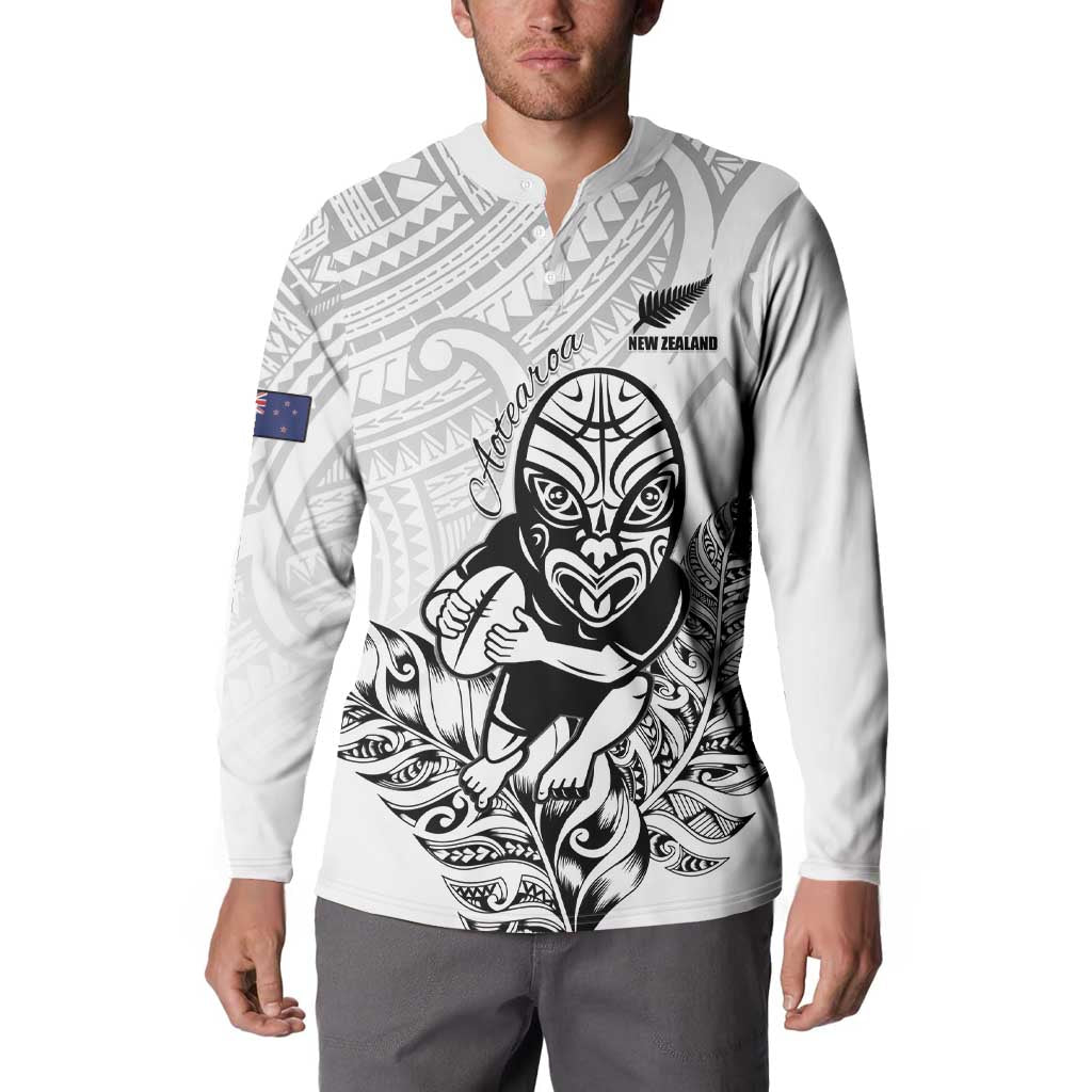 New Zealand Silver Fern Rugby Custom Button Sweatshirt Maori Tiki White Version
