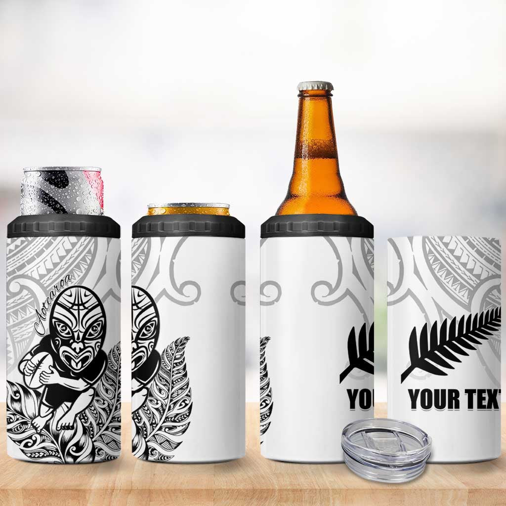 New Zealand Silver Fern Rugby Custom 4 in 1 Can Cooler Tumbler Maori Tiki White Version