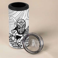 New Zealand Silver Fern Rugby Custom 4 in 1 Can Cooler Tumbler Maori Tiki White Version