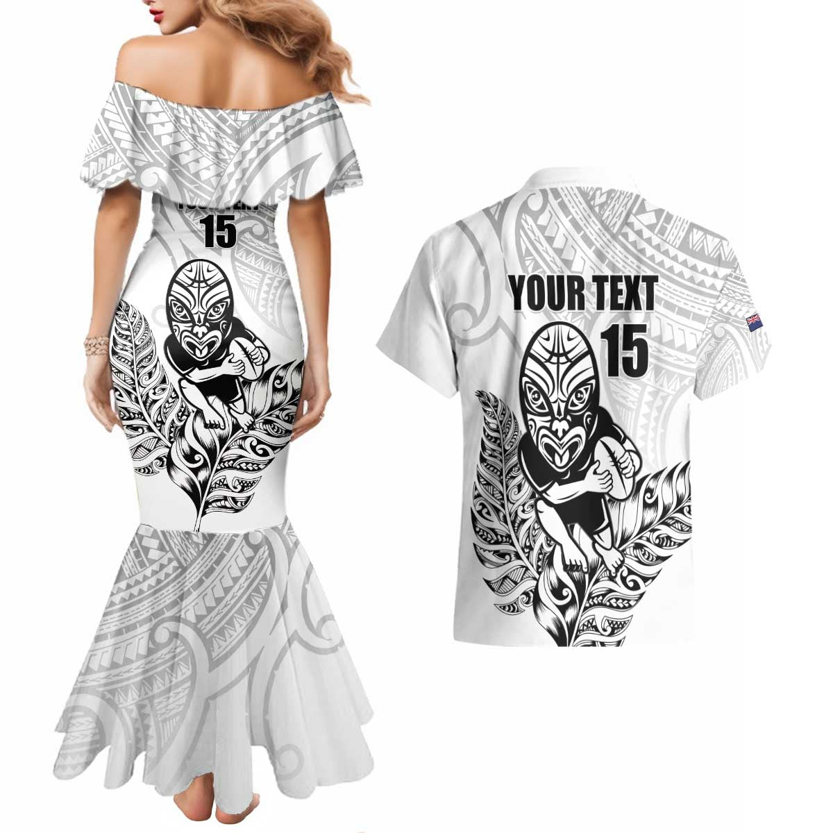 New Zealand Silver Fern Rugby Custom Couples Matching Mermaid Dress and Hawaiian Shirt Maori Tiki White Version