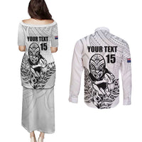 New Zealand Silver Fern Rugby Custom Couples Matching Puletasi and Long Sleeve Button Shirt Maori Tiki White Version