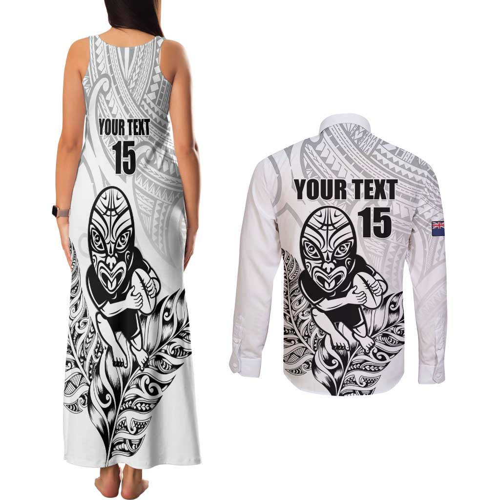 New Zealand Silver Fern Rugby Custom Couples Matching Tank Maxi Dress and Long Sleeve Button Shirt Maori Tiki White Version