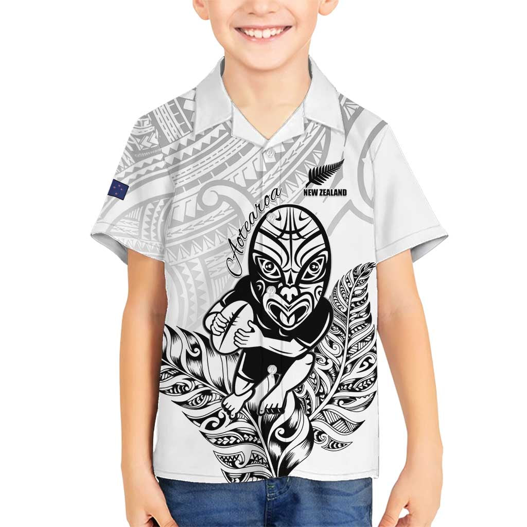 New Zealand Silver Fern Rugby Custom Family Matching Off Shoulder Maxi Dress and Hawaiian Shirt Maori Tiki White Version