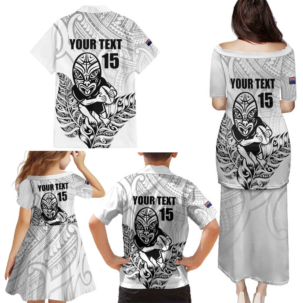 New Zealand Silver Fern Rugby Custom Family Matching Puletasi and Hawaiian Shirt Maori Tiki White Version