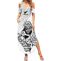 New Zealand Silver Fern Rugby Custom Family Matching Summer Maxi Dress and Hawaiian Shirt Maori Tiki White Version