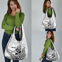 New Zealand Silver Fern Rugby Custom Grocery Bag Maori Tiki White Version