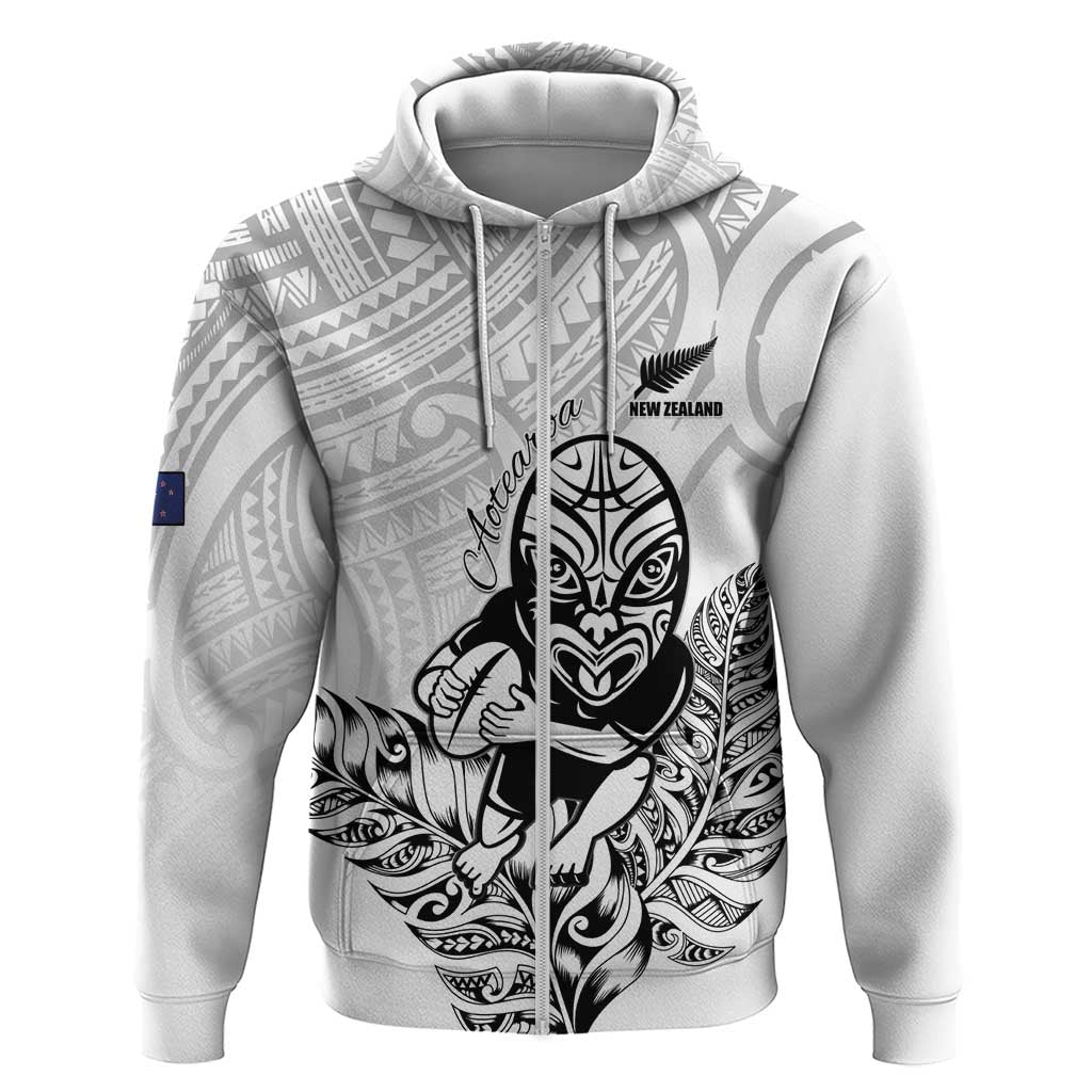 New Zealand Silver Fern Rugby Custom Hoodie Maori Tiki White Version