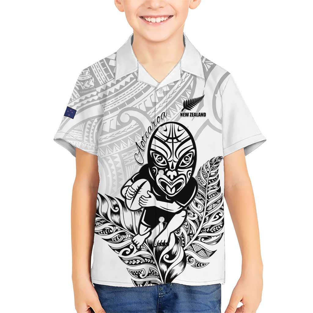 New Zealand Silver Fern Rugby Custom Kid Hawaiian Shirt Maori Tiki White Version