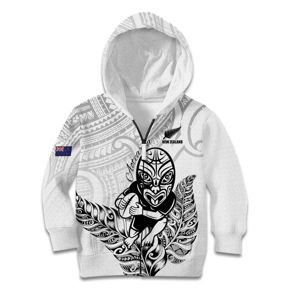 New Zealand Silver Fern Rugby Custom Kid Hoodie Maori Tiki White Version