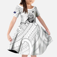 New Zealand Silver Fern Rugby Custom Kid Short Sleeve Dress Maori Tiki White Version
