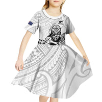 New Zealand Silver Fern Rugby Custom Kid Short Sleeve Dress Maori Tiki White Version