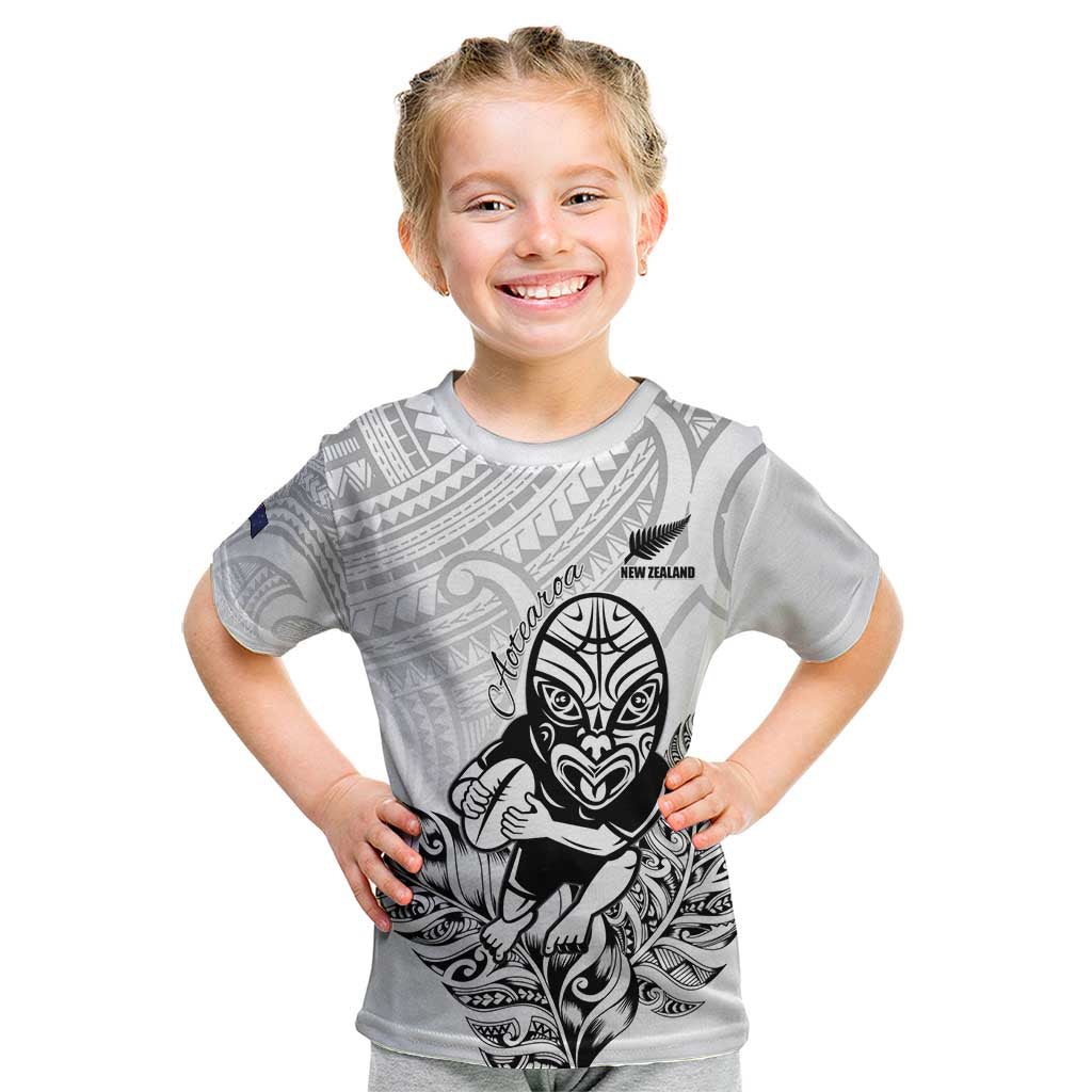 New Zealand Silver Fern Rugby Custom Kid T Shirt Maori Tiki White Version