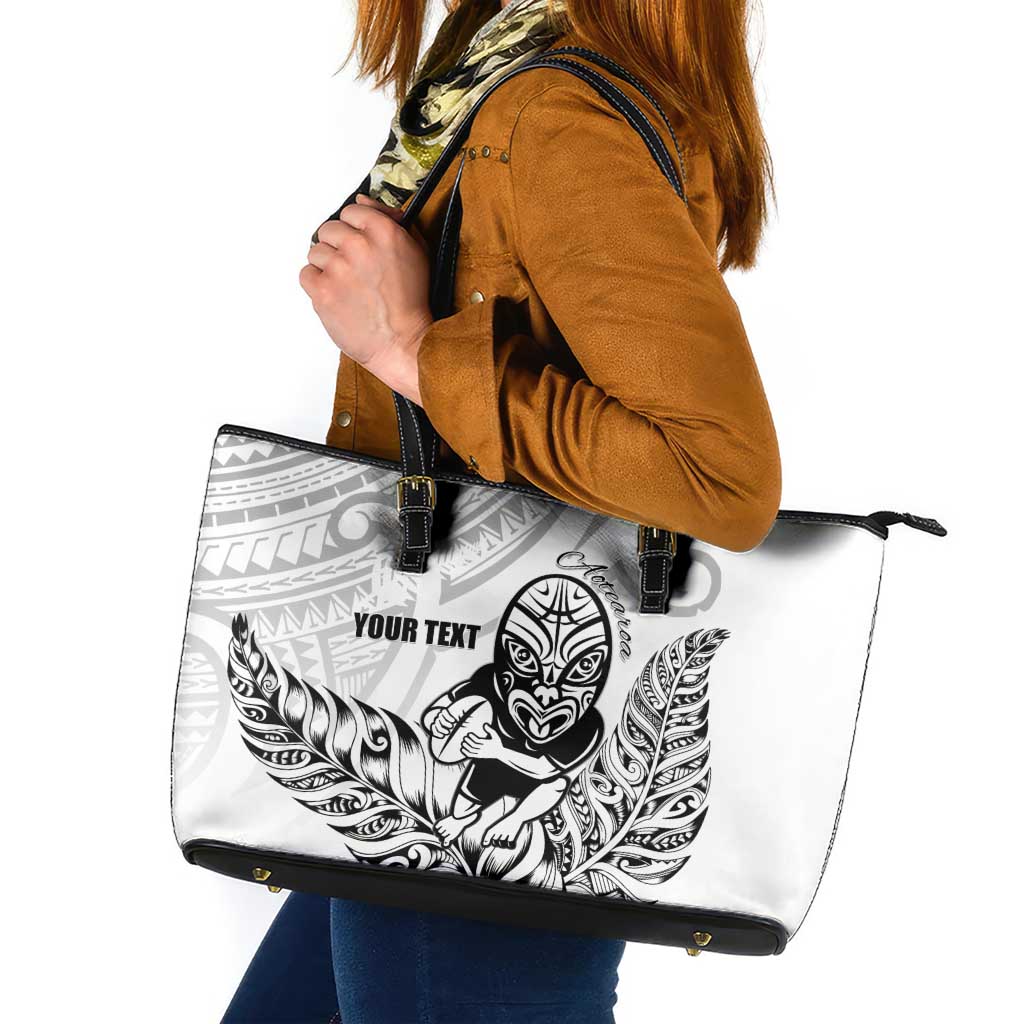 New Zealand Silver Fern Rugby Custom Leather Tote Bag Maori Tiki White Version