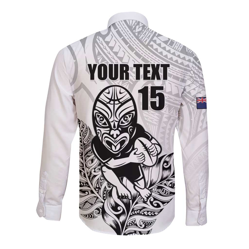 New Zealand Silver Fern Rugby Custom Long Sleeve Button Shirt Maori Tiki White Version