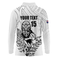 New Zealand Silver Fern Rugby Custom Long Sleeve Polo Shirt Maori Tiki White Version