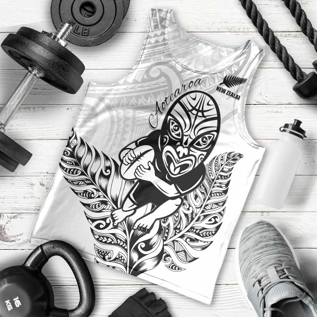 New Zealand Silver Fern Rugby Custom Men Tank Top Maori Tiki White Version