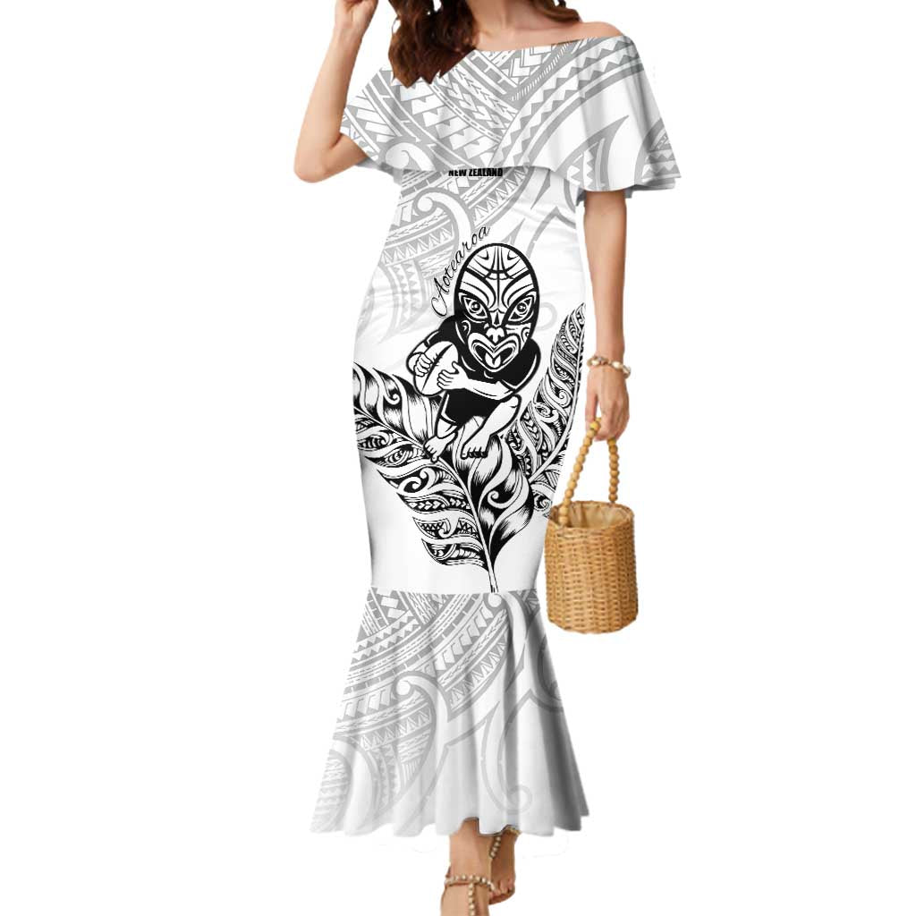 New Zealand Silver Fern Rugby Custom Mermaid Dress Maori Tiki White Version