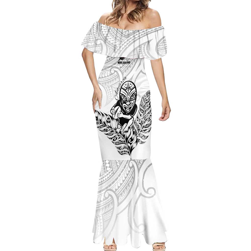 New Zealand Silver Fern Rugby Custom Mermaid Dress Maori Tiki White Version
