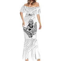 New Zealand Silver Fern Rugby Custom Mermaid Dress Maori Tiki White Version