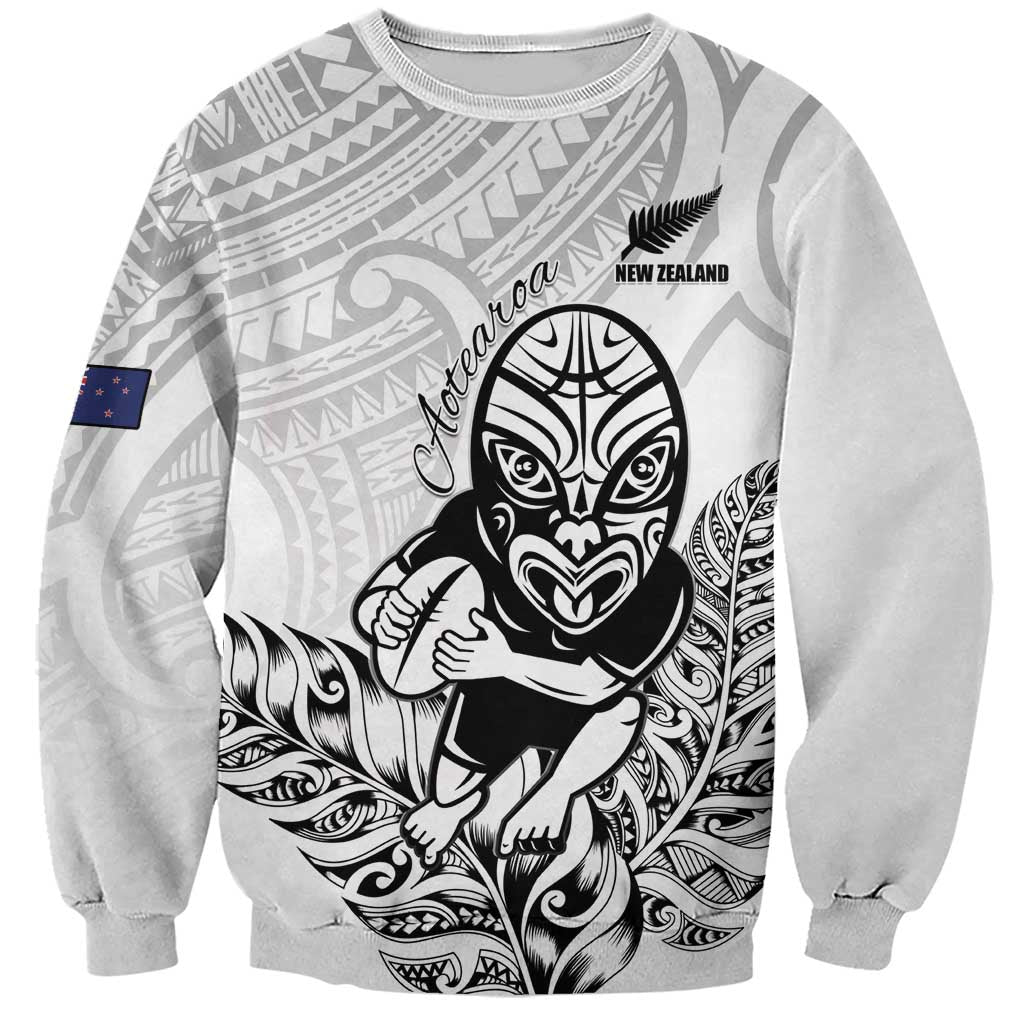 New Zealand Silver Fern Rugby Custom Sweatshirt Maori Tiki White Version