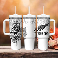 New Zealand Silver Fern Rugby Custom Tumbler With Handle Maori Tiki White Version