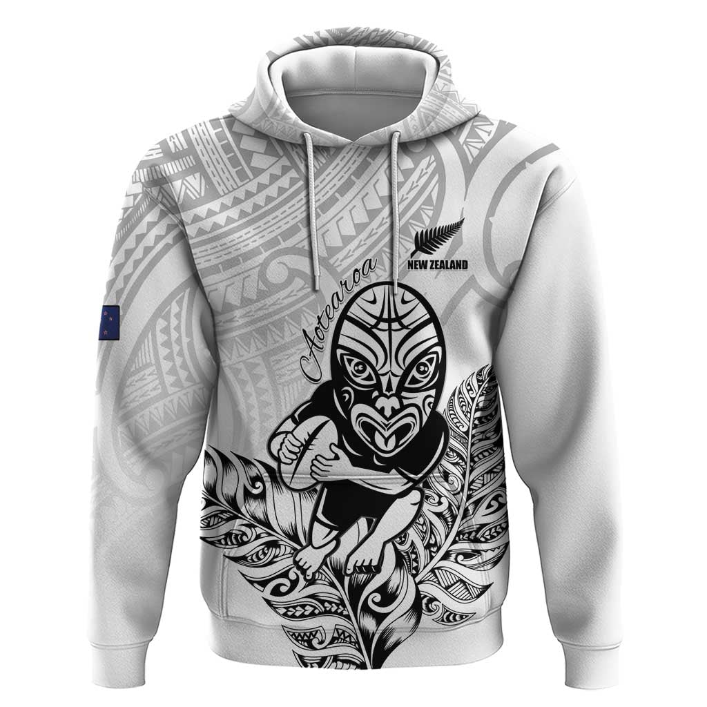 New Zealand Silver Fern Rugby Custom Zip Hoodie Maori Tiki White Version