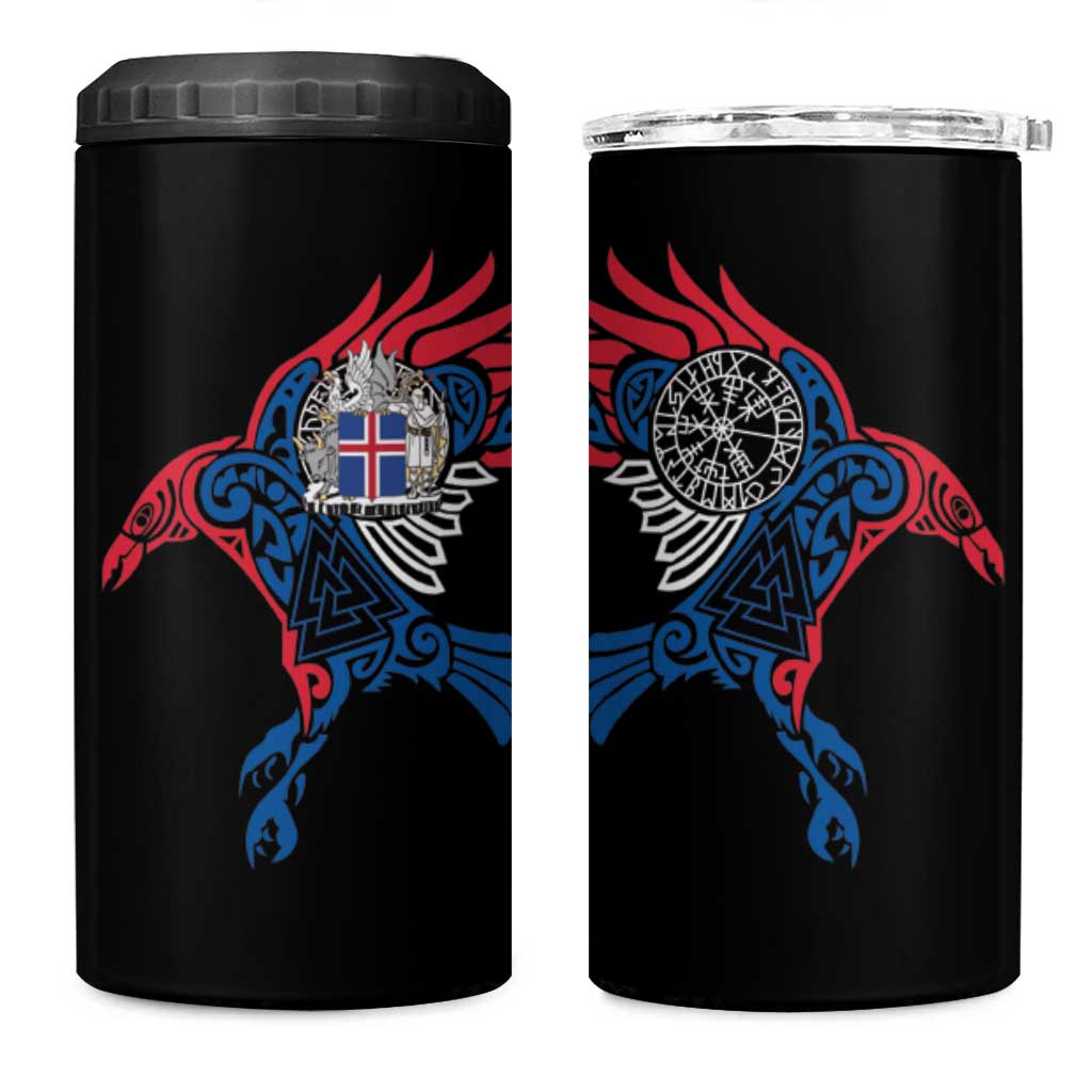 Iceland Viking Culture 4 in 1 Can Cooler Tumbler Norse Mythology Raven Tattoo