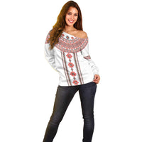 Bulgarian Embroidery Style Seamless Pattern Off Shoulder Sweater