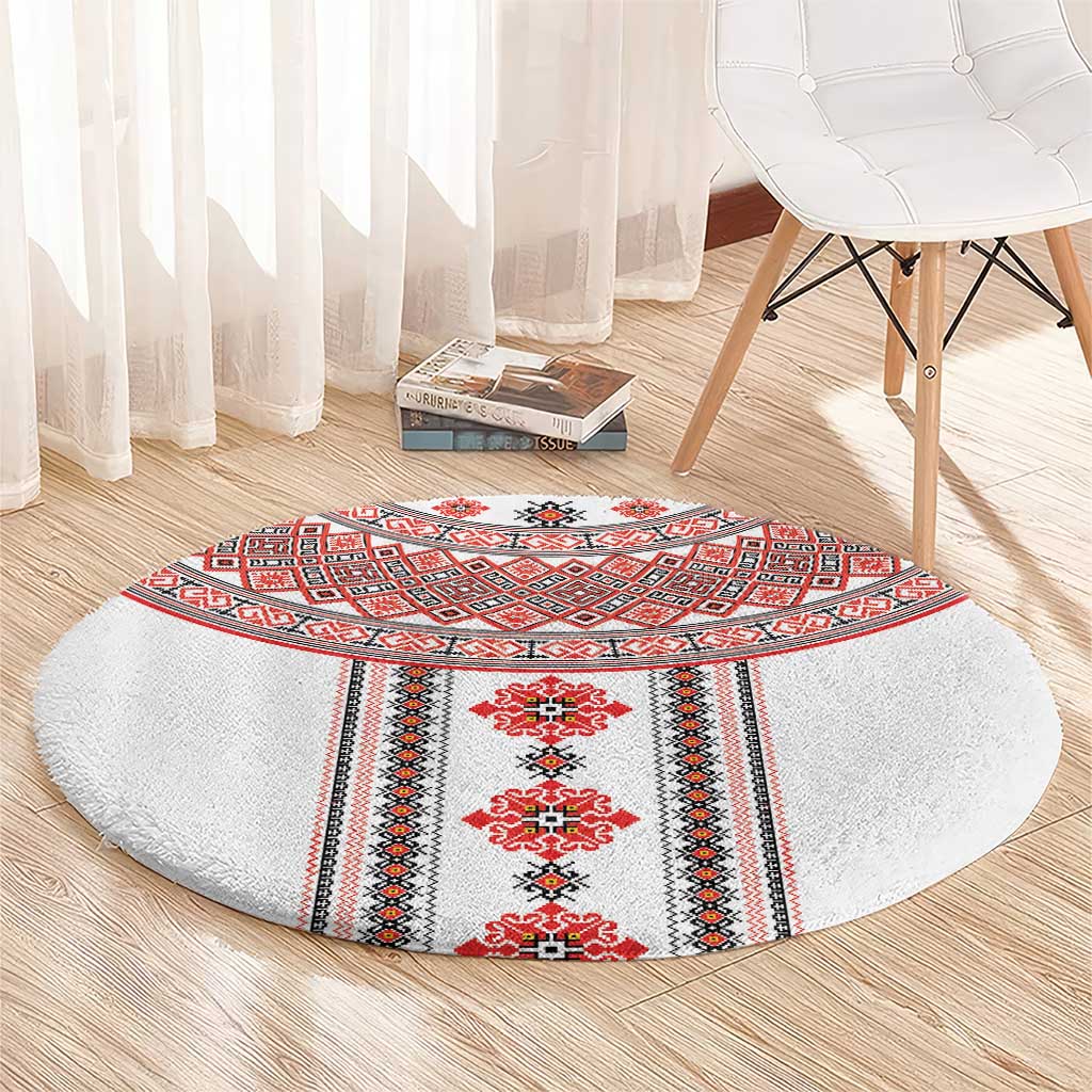 Bulgarian Embroidery Style Seamless Pattern Round Carpet