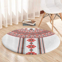 Bulgarian Embroidery Style Seamless Pattern Round Carpet