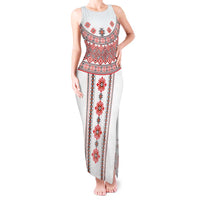 Bulgarian Embroidery Style Seamless Pattern Tank Maxi Dress