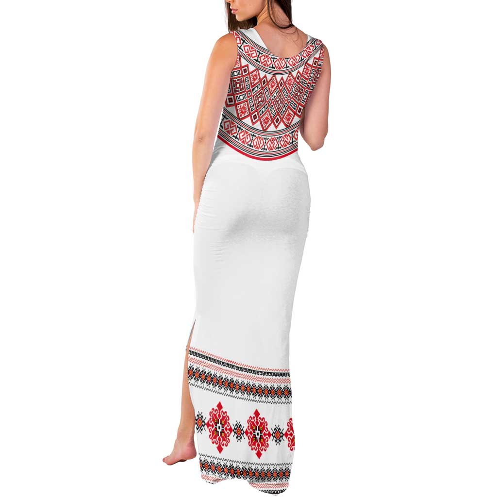 Bulgarian Embroidery Style Seamless Pattern Tank Maxi Dress