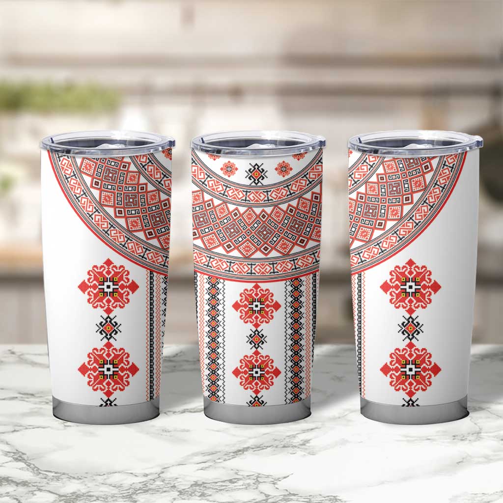 Bulgarian Embroidery Style Seamless Pattern Tumbler Cup
