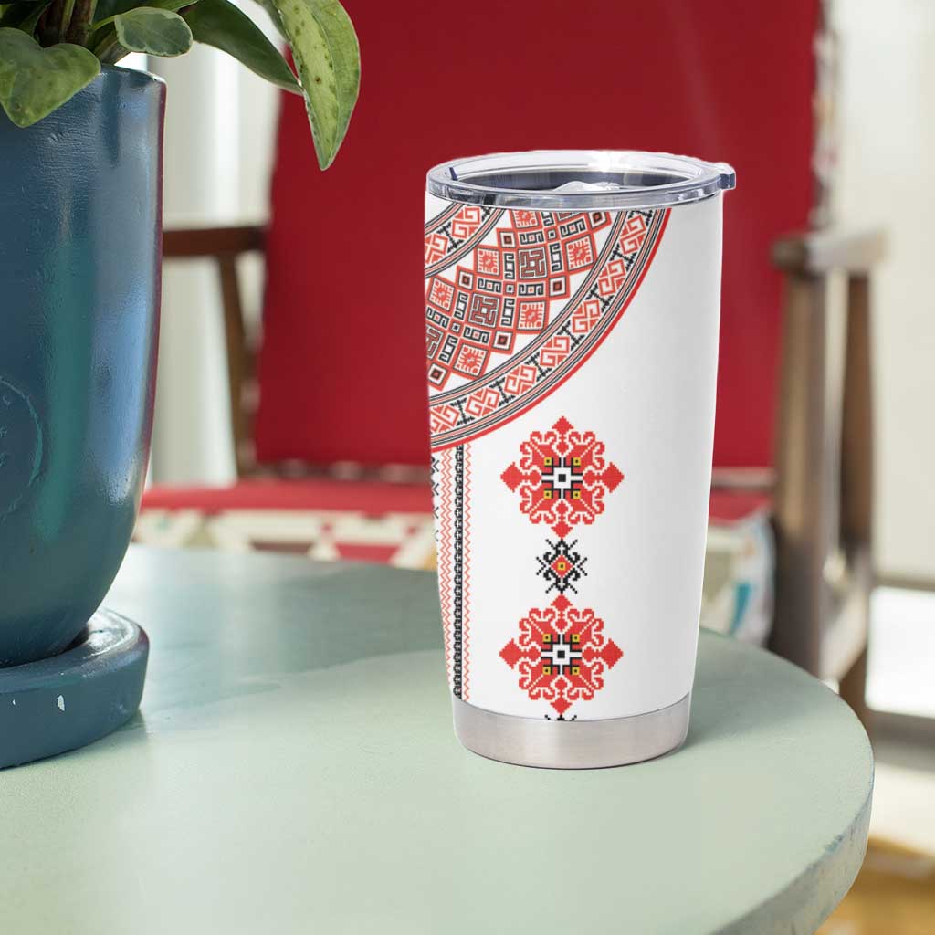 Bulgarian Embroidery Style Seamless Pattern Tumbler Cup