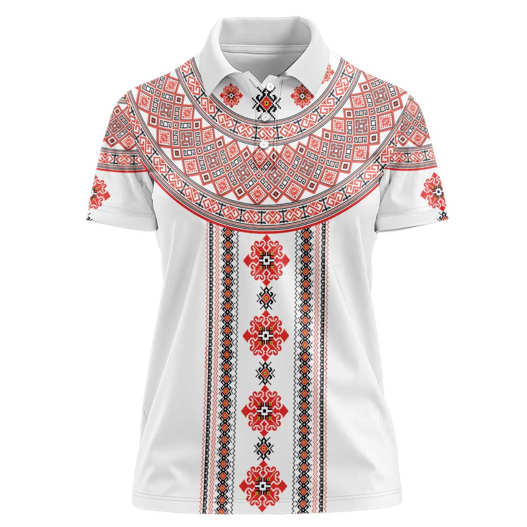 Bulgarian Embroidery Style Seamless Pattern Women Polo Shirt