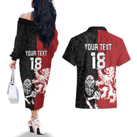Custom British Lions New Zealand Couples Matching Off The Shoulder Long Sleeve Dress and Hawaiian Shirt Unique Style LT18 - Polynesian Pride