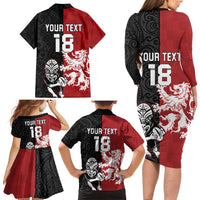 Custom British Lions New Zealand Family Matching Long Sleeve Bodycon Dress and Hawaiian Shirt Unique Style LT18 - Polynesian Pride