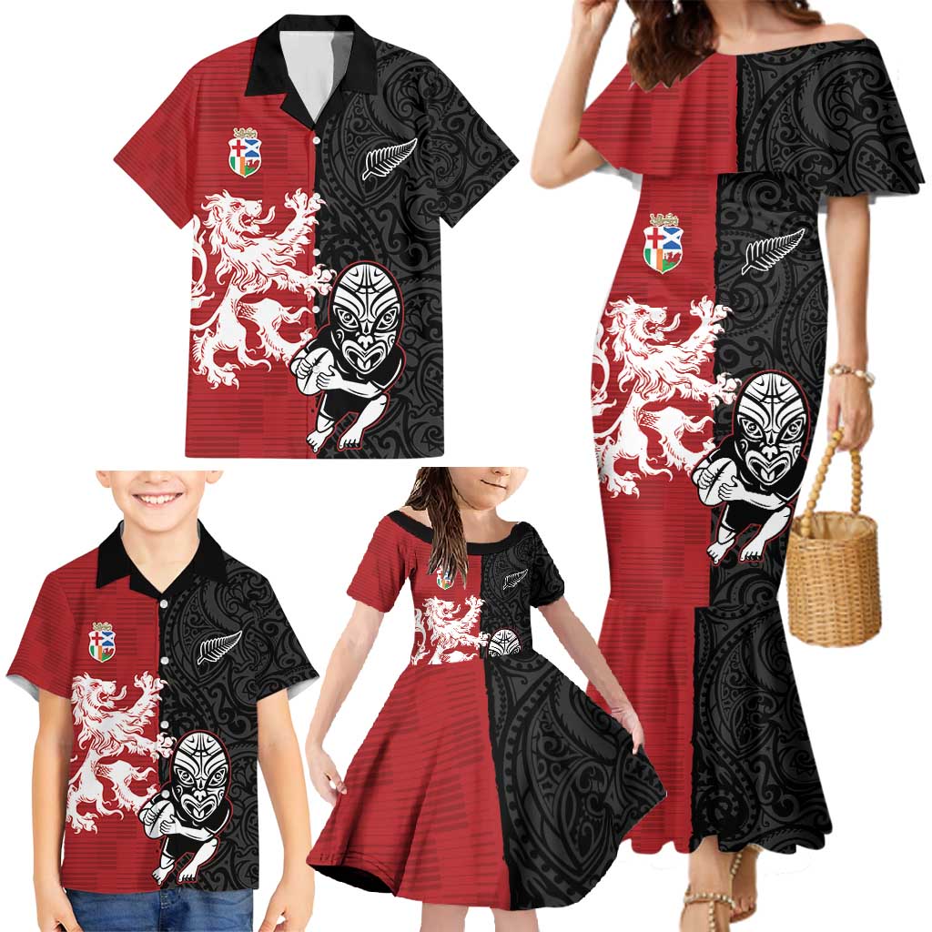 Custom British Lions New Zealand Family Matching Mermaid Dress and Hawaiian Shirt Unique Style LT18 - Polynesian Pride