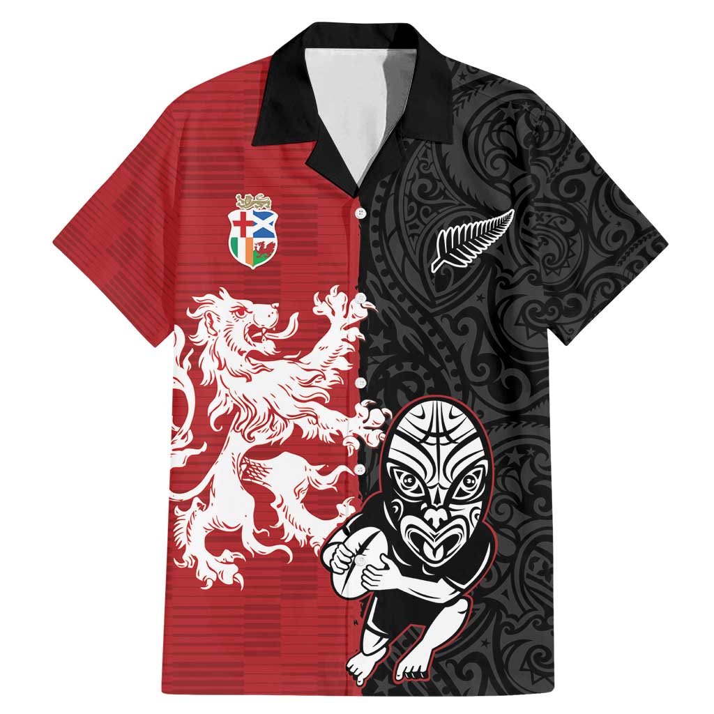 Custom British Lions New Zealand Family Matching Mermaid Dress and Hawaiian Shirt Unique Style LT18 Dad's Shirt - Short Sleeve Red - Polynesian Pride