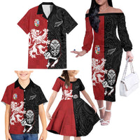 Custom British Lions New Zealand Family Matching Off The Shoulder Long Sleeve Dress and Hawaiian Shirt Unique Style LT18 - Polynesian Pride